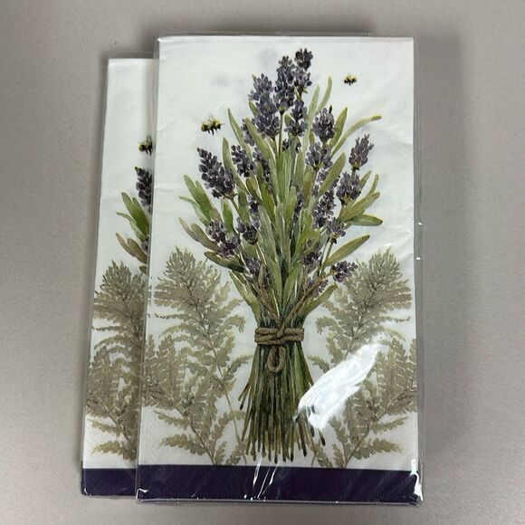 Fresh Lavender Floral Bouquet White Purple Set of 15 x 2 Guest Size Napkins - Picture 2 of 5